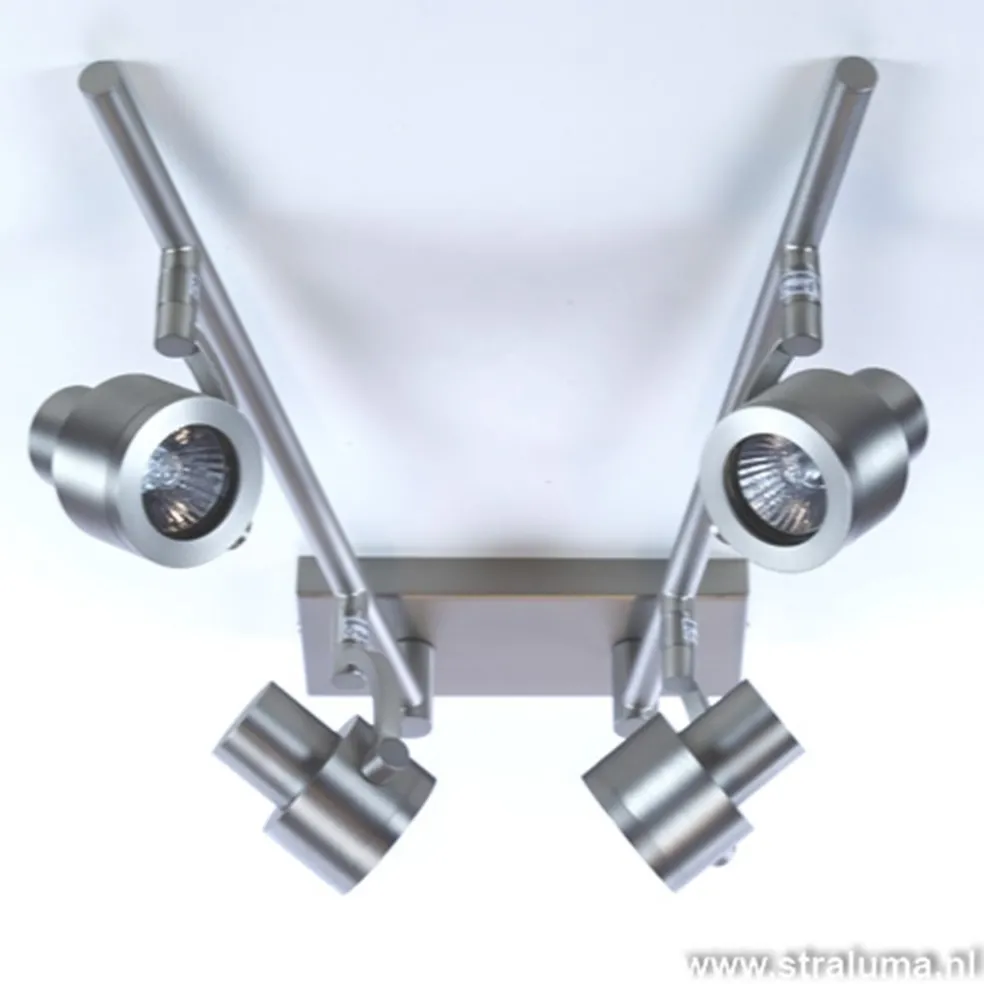 Plafondspot balk 4-lichts nikkel verstel