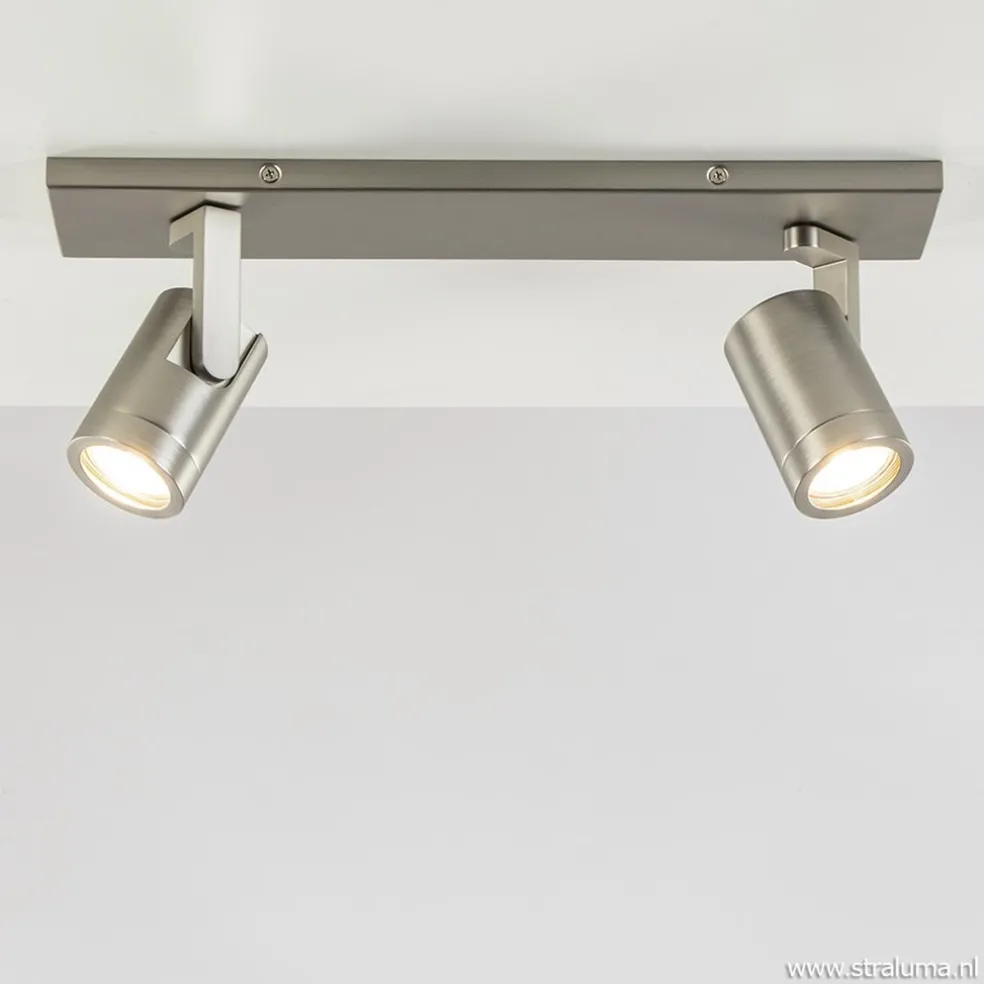 Plafondspot 2-licht op balk nikkel gu10