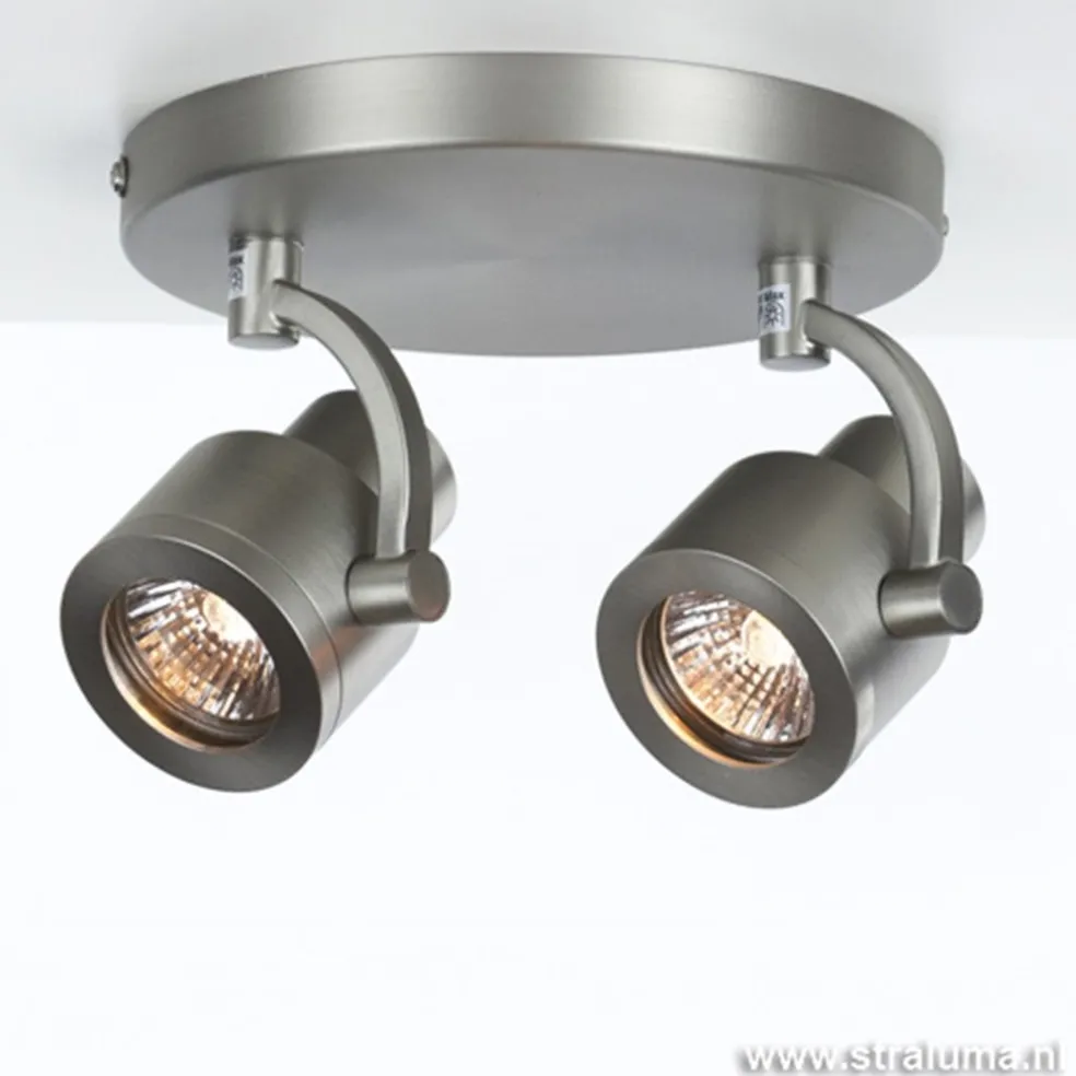 Plafondspot 2-lichts rond nikkel gu10