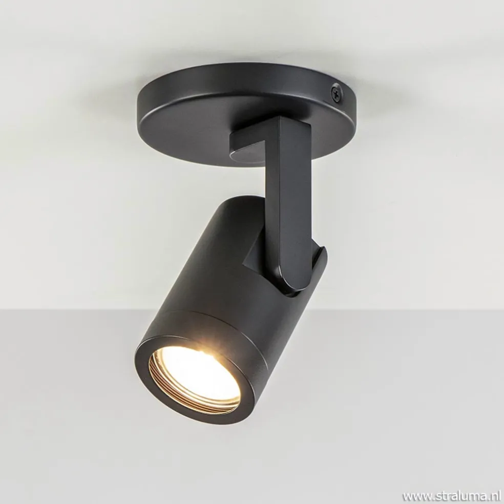 Plafondspot rond enkel zwart ex.gu10