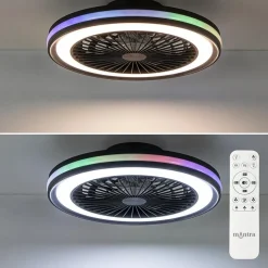 Plafondventilator zwart inclusief dimbaar LED en kleur