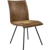 PU lederen eetkamerstoel camel met smalle zwarte pootjes