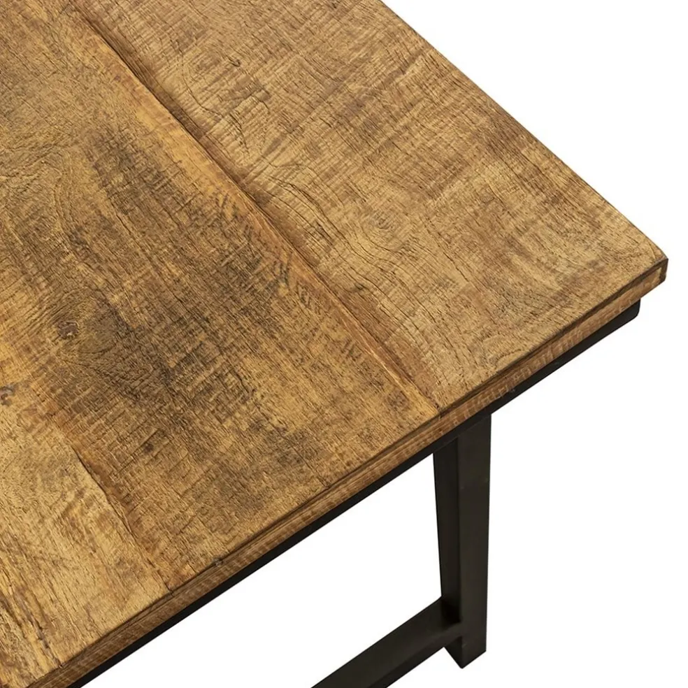 Rechthoekige eettafel oud teak hout met zwart metalen poot