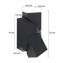 Rechthoekige LED buitenlamp verstelbaar zwart aluminium