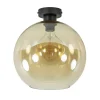 Retro plafondlamp zwart met amber glazen bol