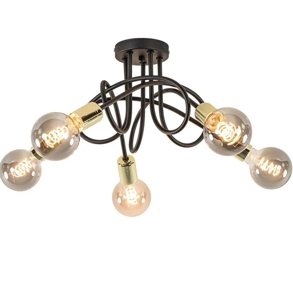 Retro plafondlamp zwart met gouden pendels