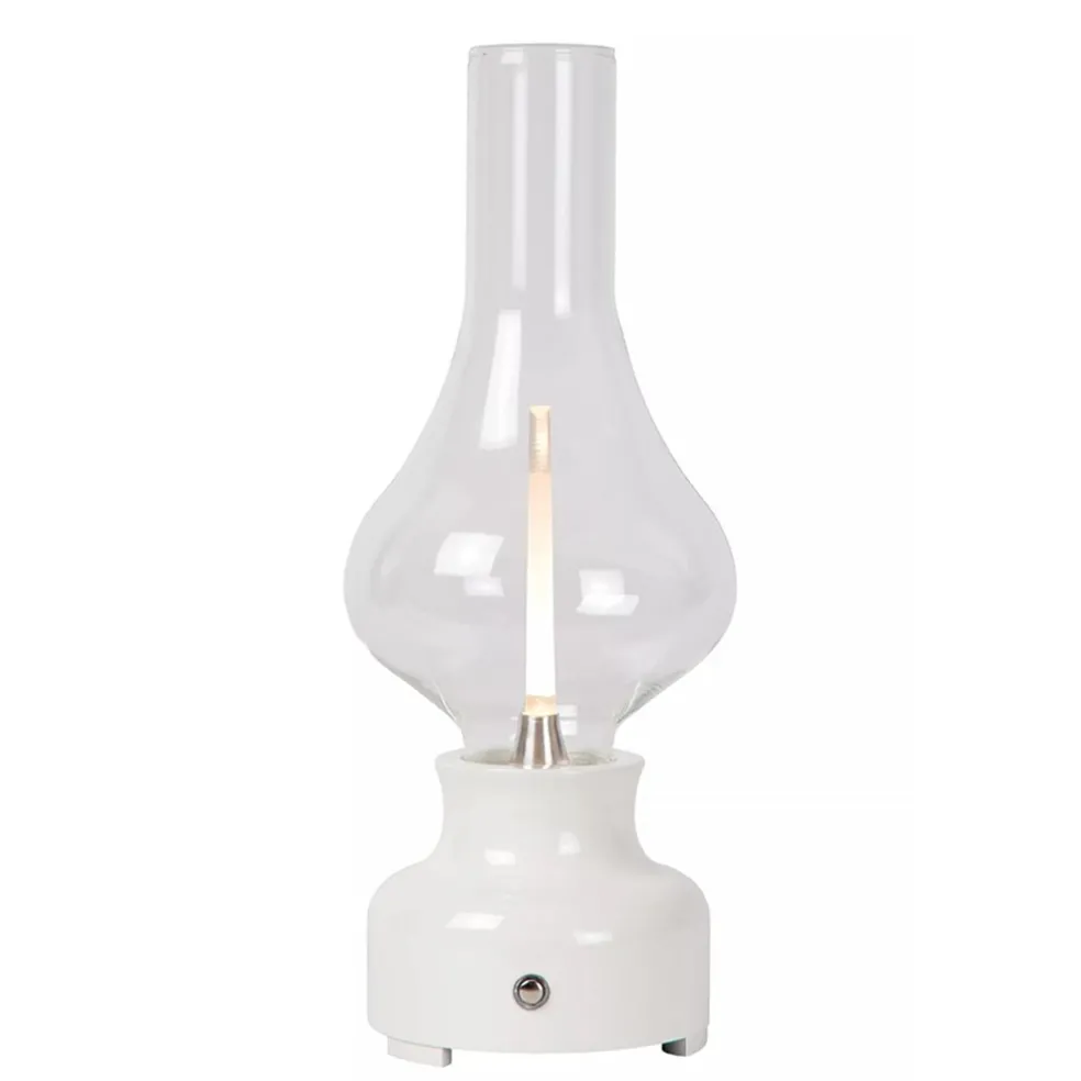 Retro tafellamp olielamp op batterij wit