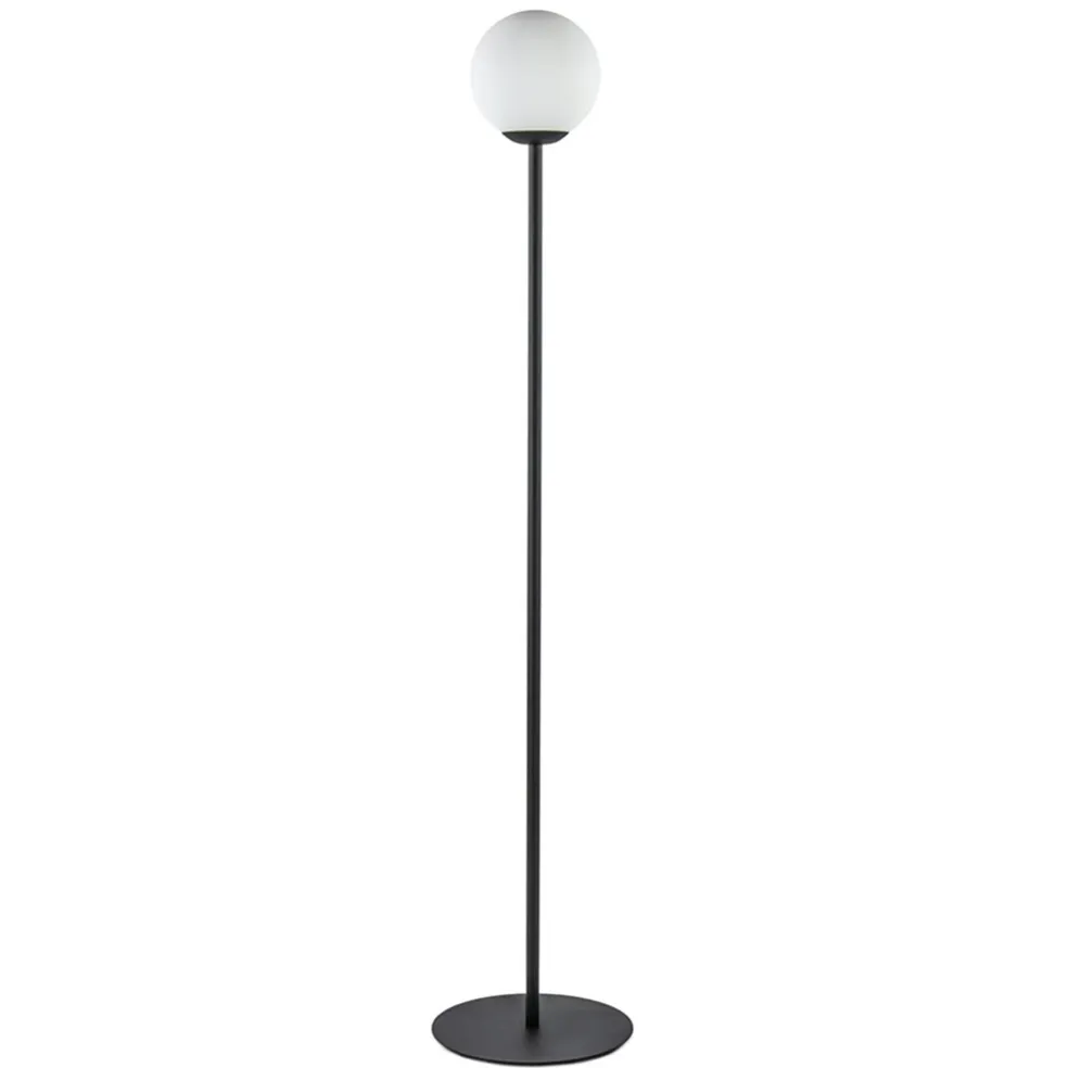 Retro vloerlamp mat zwart met witte glazen bol