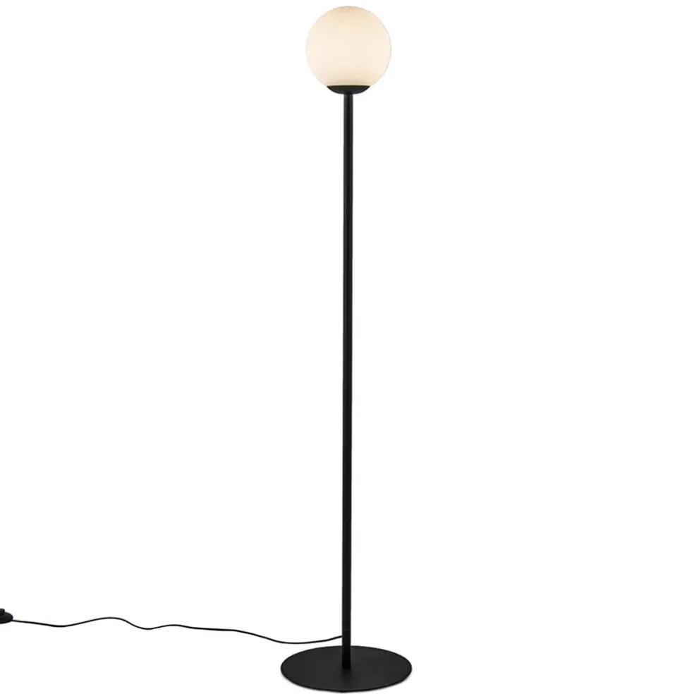 Retro vloerlamp mat zwart met witte glazen bol