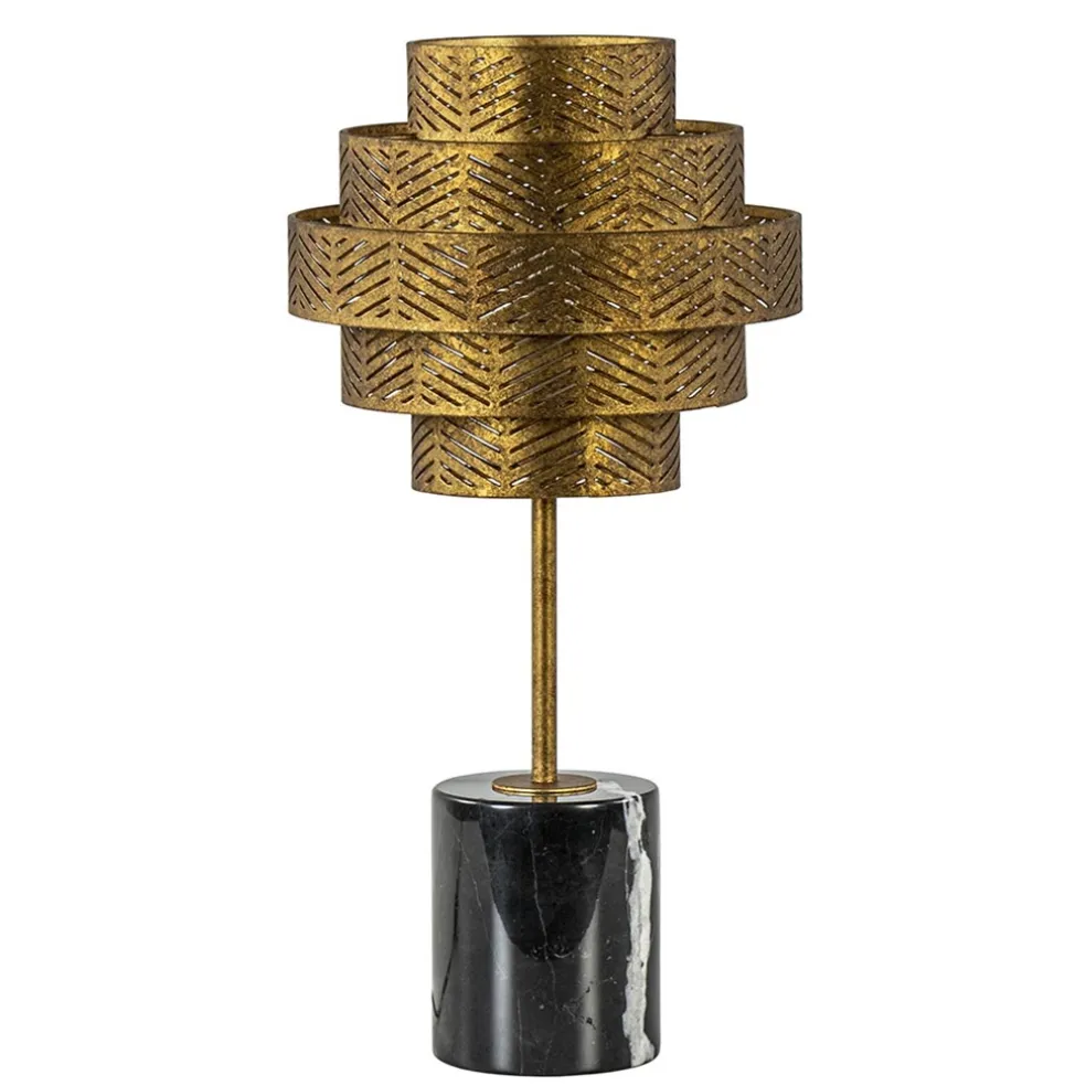 Robuuste tafelamp brons met zwart marmeren voet