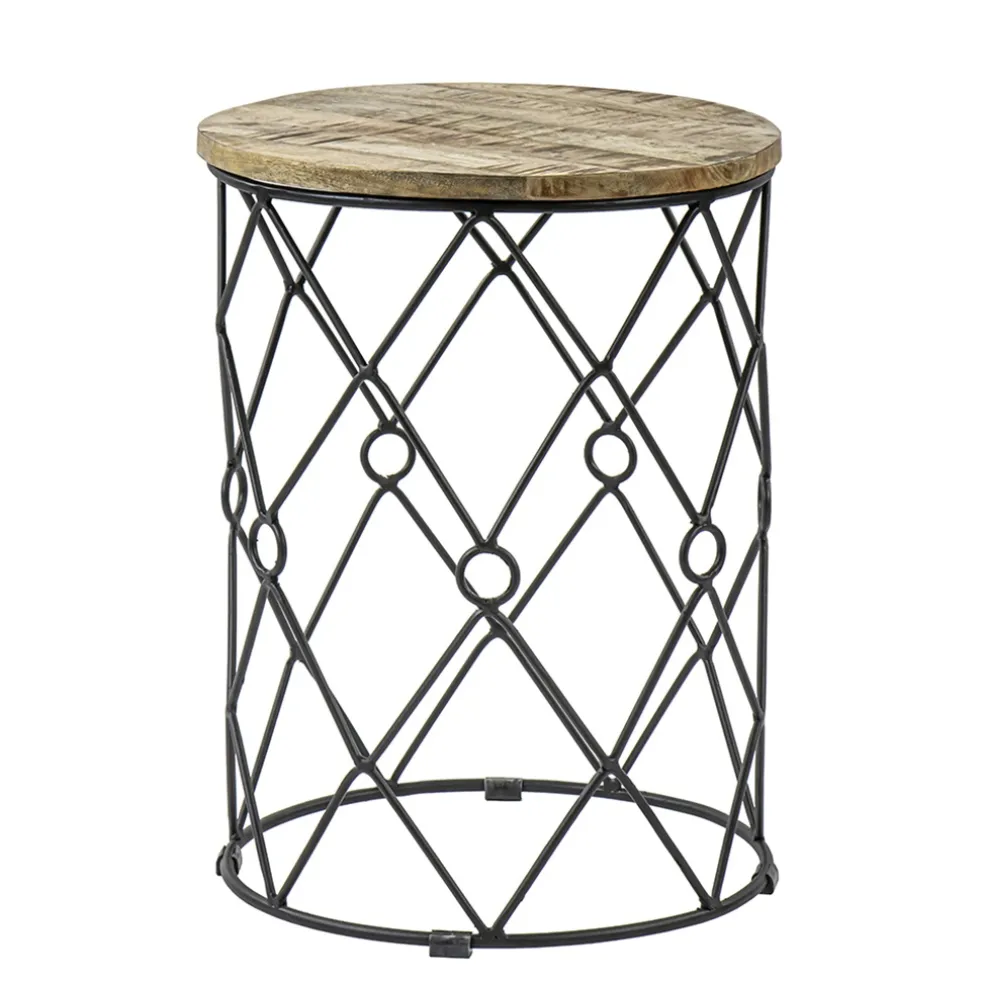 Ronde bijzettafel mangohout met zwart metaal