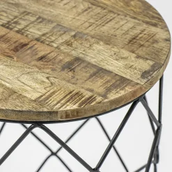 Ronde bijzettafel mangohout met zwart metaal