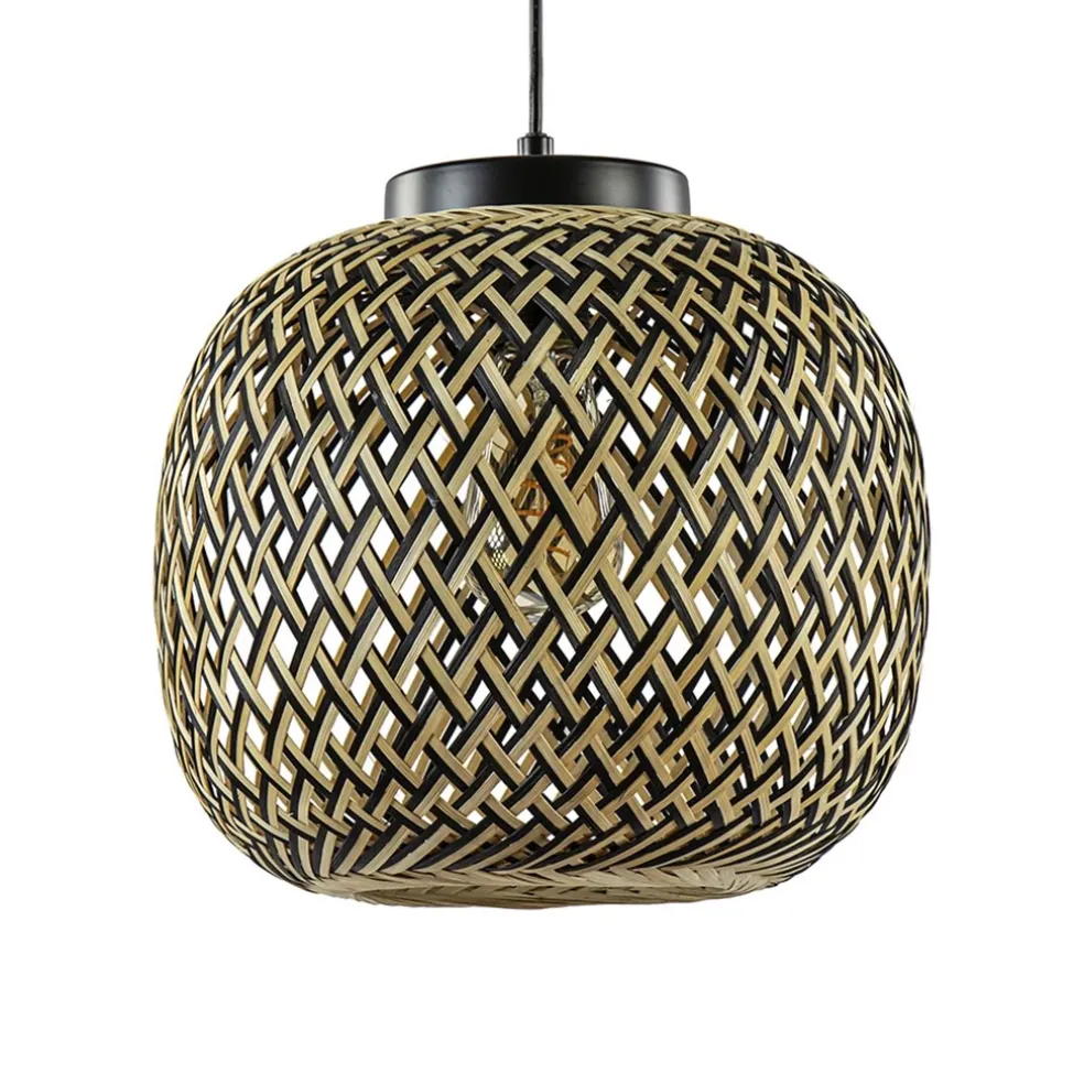 Ronde hanglamp bamboe naturel met zwart