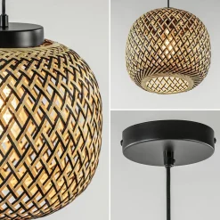 Ronde hanglamp bamboe naturel met zwart