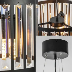 Ronde hanglamp mat zwart met kristalglas