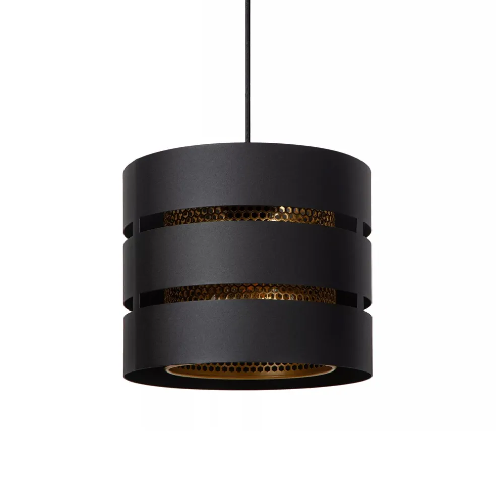 Ronde hanglamp zwart metaal met goud