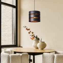 Ronde hanglamp zwart metaal met goud