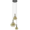 Ronde hanglamp zwart/goud met amber glas