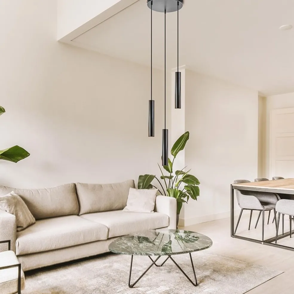 Ronde 3-lichts hanglamp cilinders mat zwart