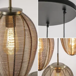 Ronde 3-lichts hanglamp Yaelle antiek brons met zwart