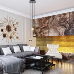 Ronde 3-lichts hanglamp zwart/champagne LED