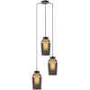 Ronde 3-lichts hanglamp zwart/marmer met smoke glas