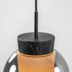 Ronde 3-lichts hanglamp zwart/marmer met smoke glas