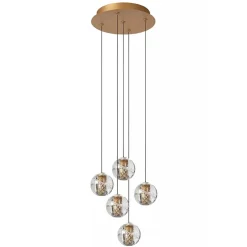 Ronde 5-lichts LED hanglamp goud met helder glas