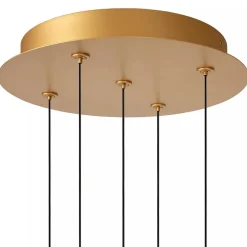 Ronde 5-lichts LED hanglamp goud met helder glas