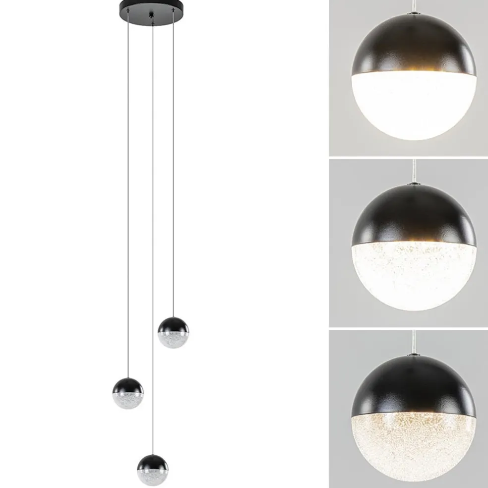 Ronde 3-Lichts LED hanglamp met zwarte bollen dimbaar