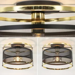 Ronde plafondlamp gaas mat zwart met hoogglans goud