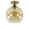 Ronde plafondlamp goud met amber glas