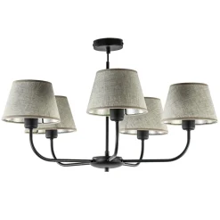 Ronde plafondlamp 5-lichts zwart met taupe kapjes