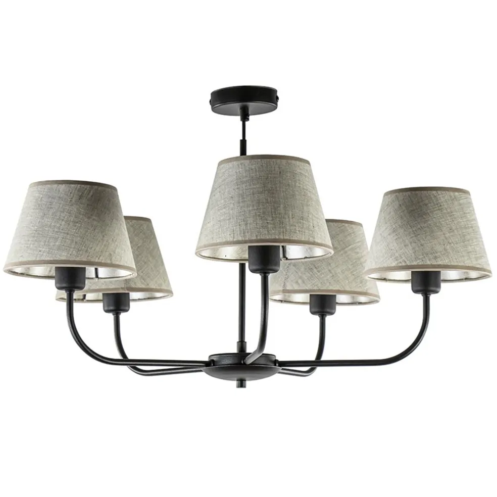 Ronde plafondlamp 5-lichts zwart met taupe kapjes