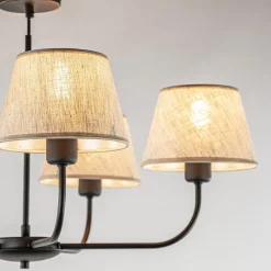 Ronde plafondlamp 5-lichts zwart met taupe kapjes