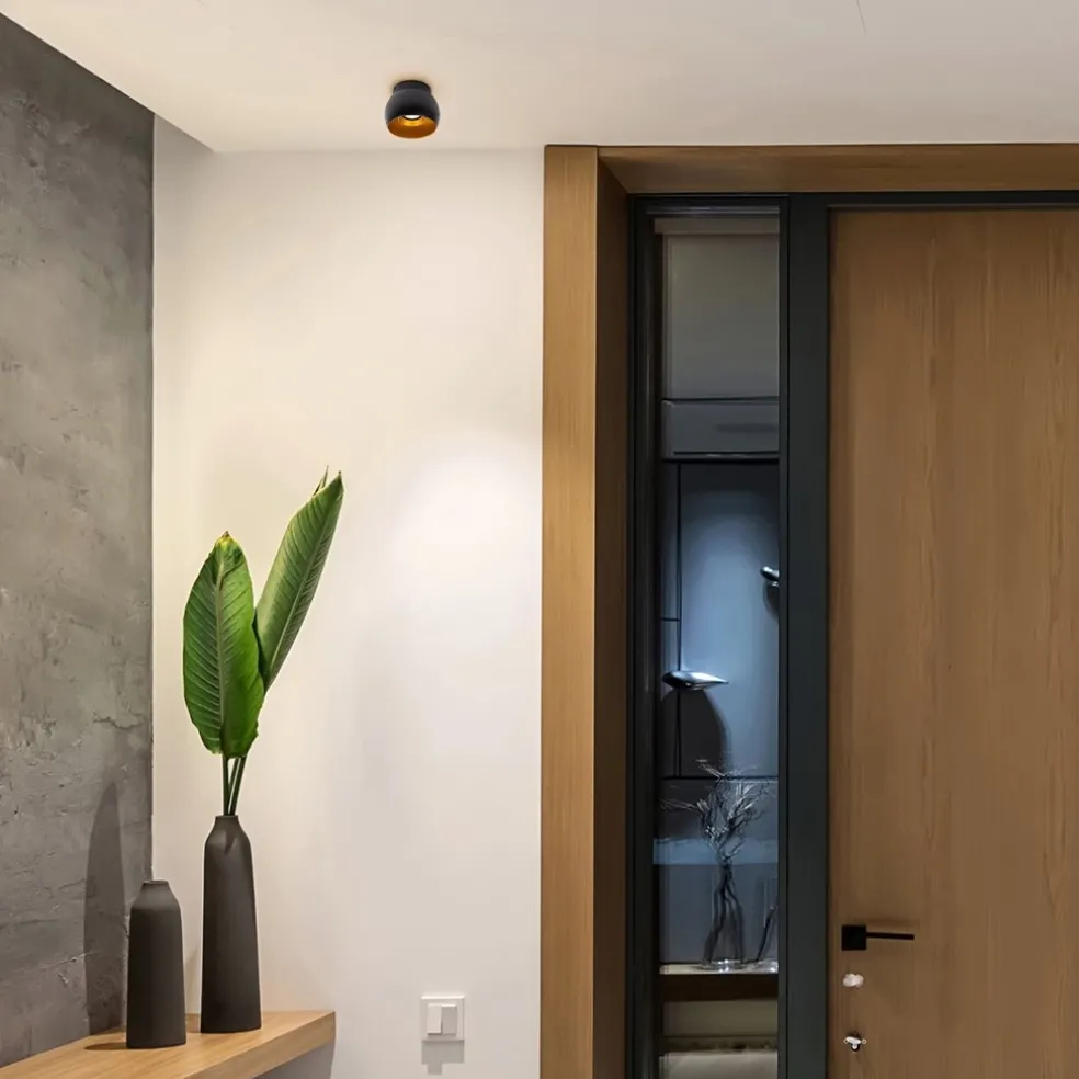 Ronde plafondspot zwart met goud GU10