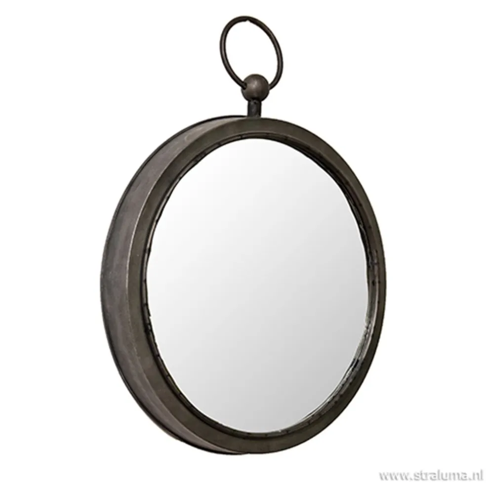 Ronde spiegel zink/grijs groot 46 cm