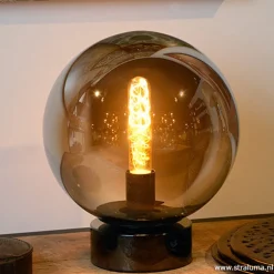 Ronde tafellamp smokey glas