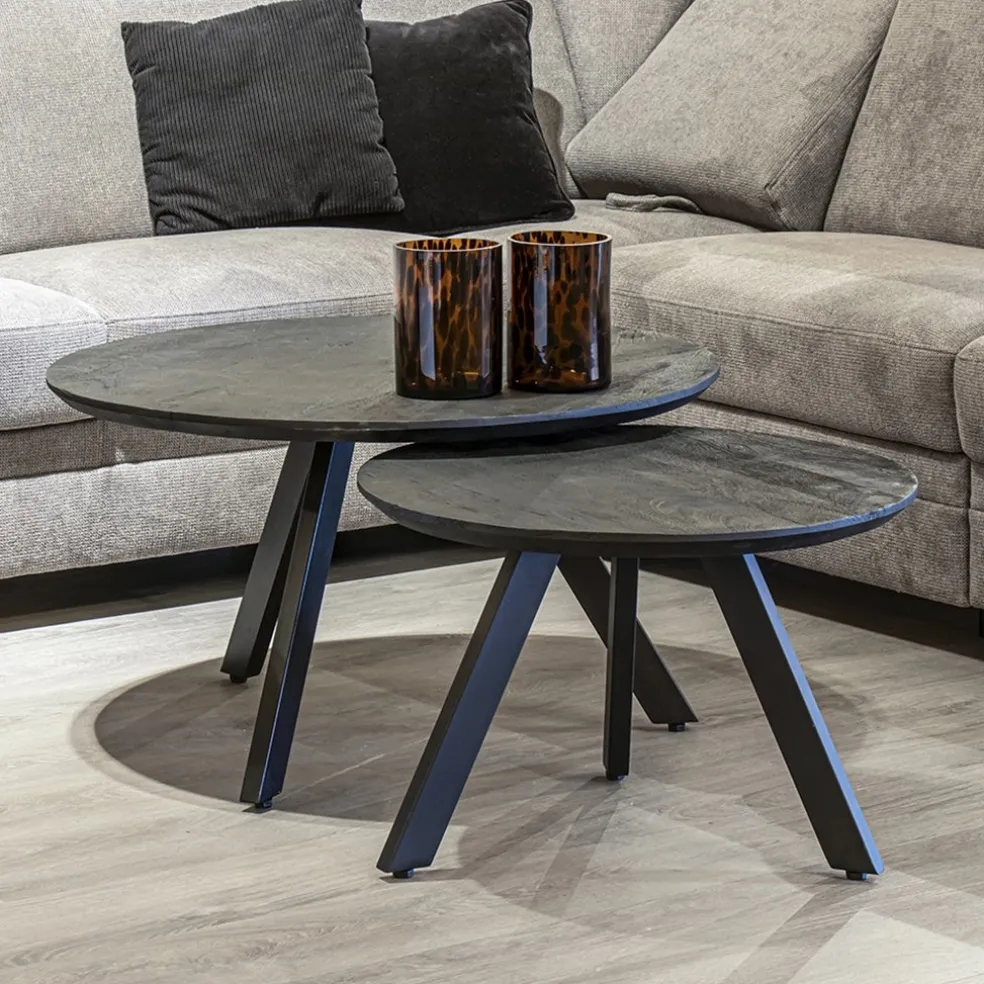 Salontafel rond hout zwart 80 cm