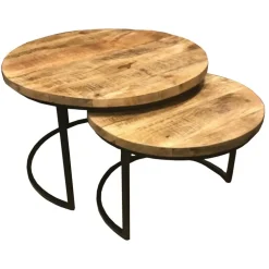 Salontafel set van 2 rond hout