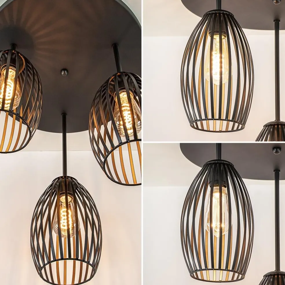 Scandinavische 3-lichts plafondlamp mat zwart