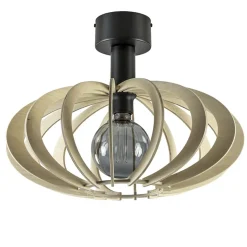 Scandinavische plafondlamp mat zwart met houten kap