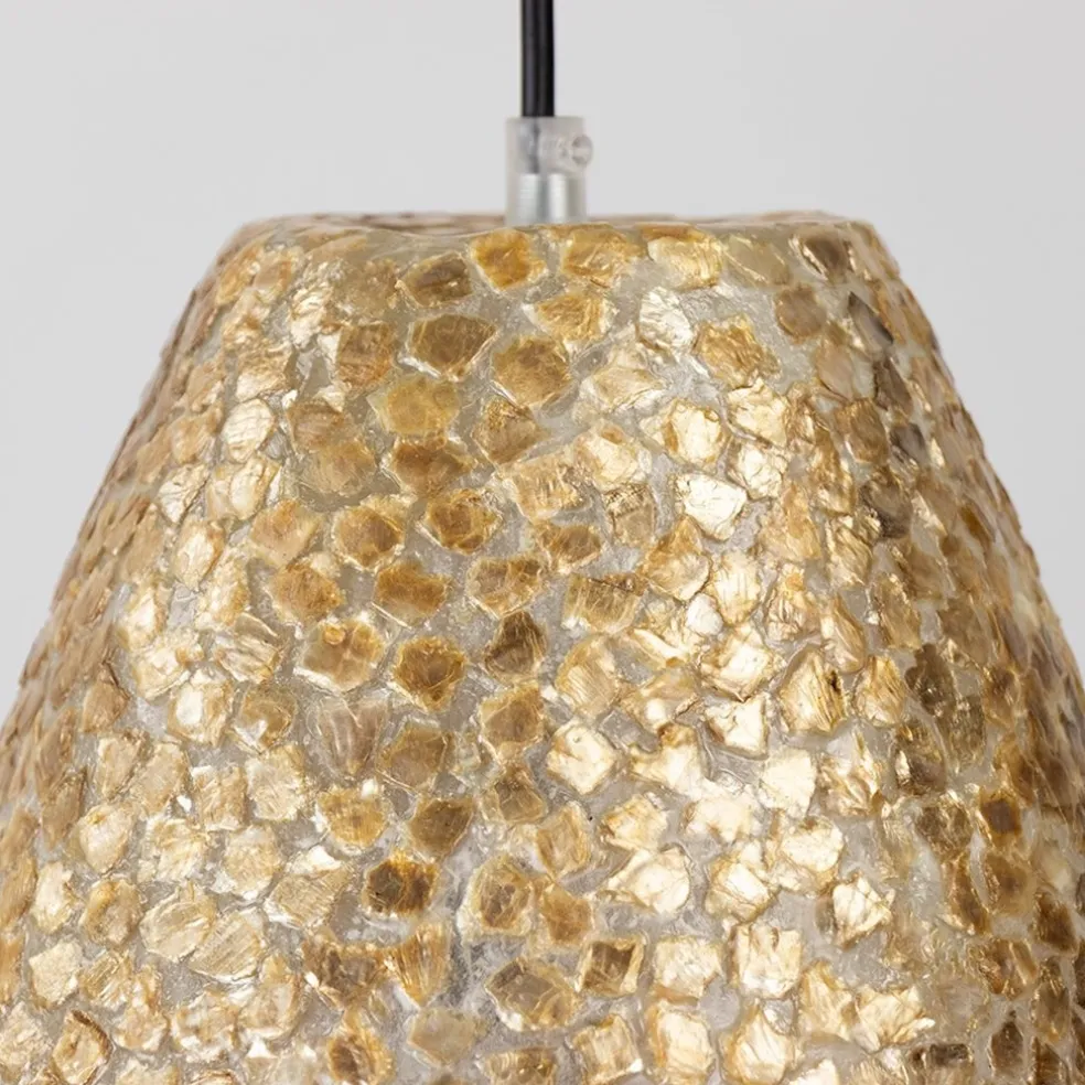 Schelpen hanglamp goud rond