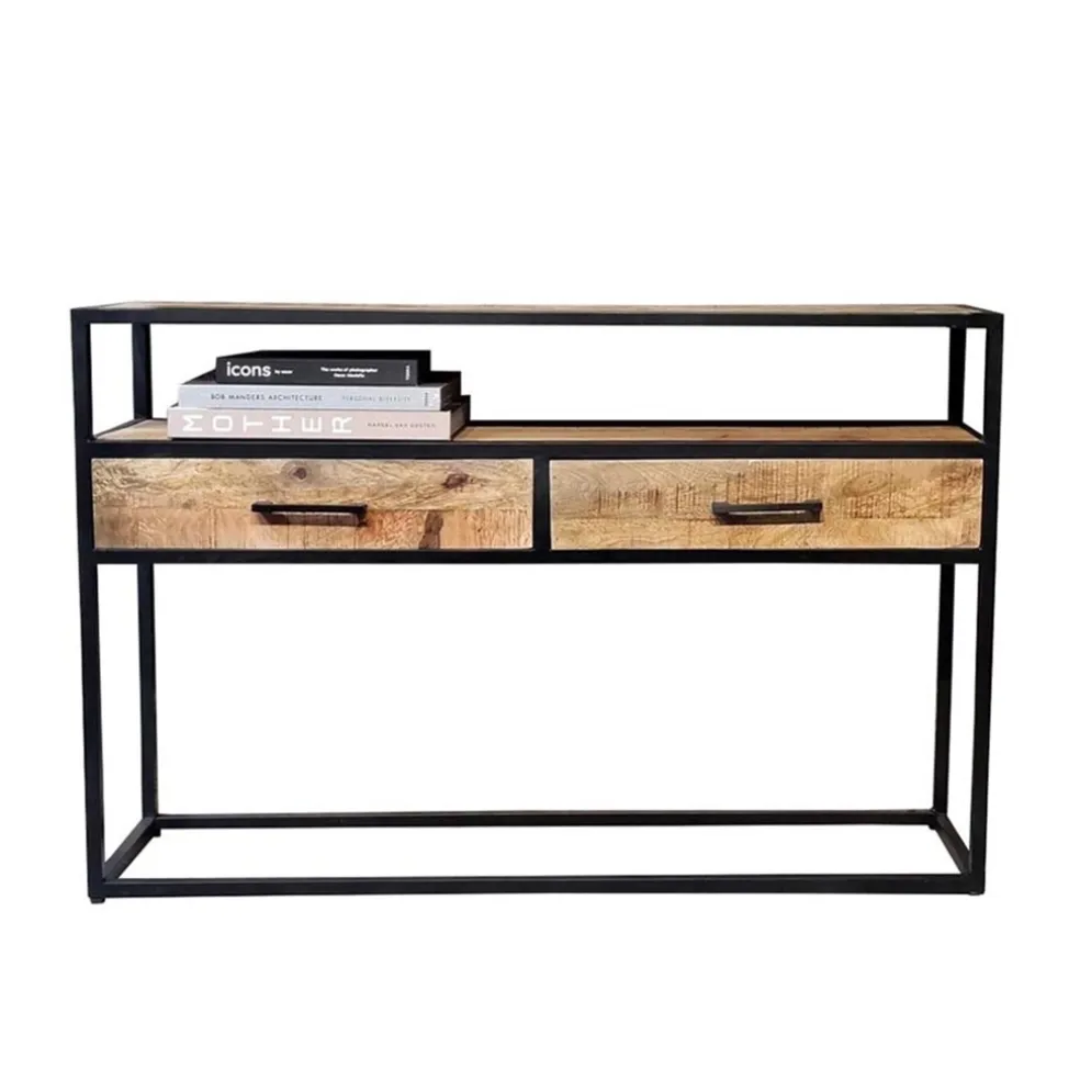 Side table hout/staal