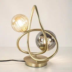 Sierlijke tafellamp goud met amber en smoke glas