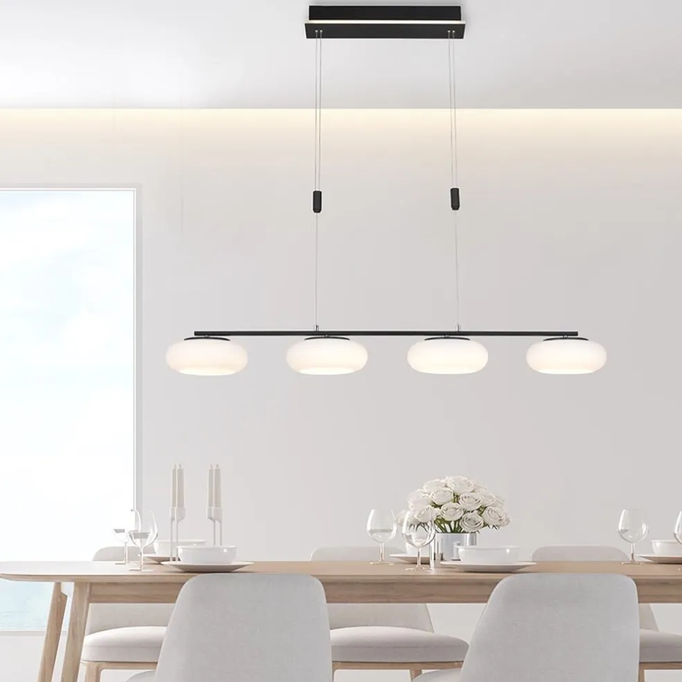 Smart eettafelhanglamp mat zwart met opaal glas