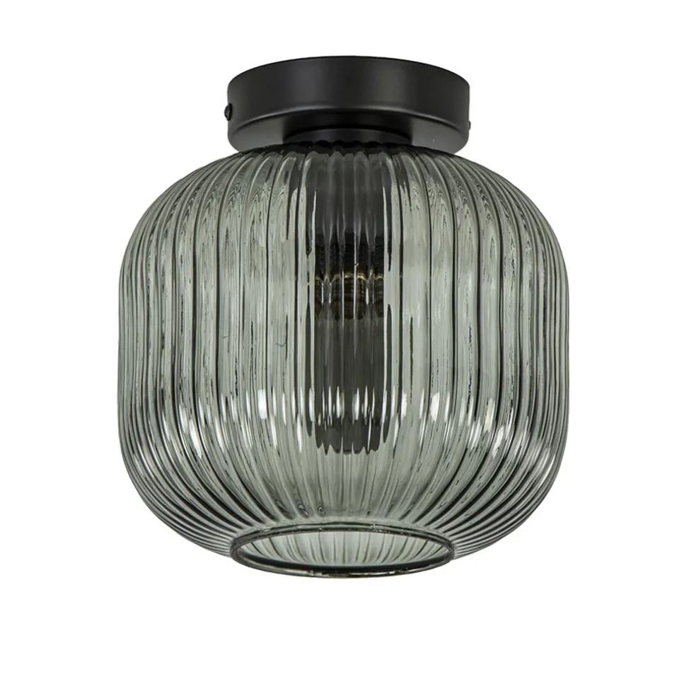 Smoke glazen plafondlamp met zwarte bevestiging