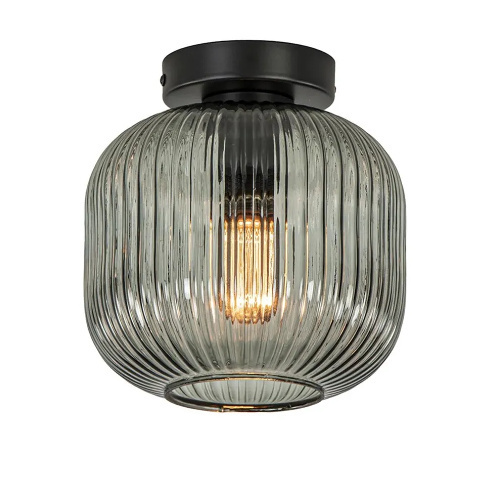 Smoke glazen plafondlamp met zwarte bevestiging