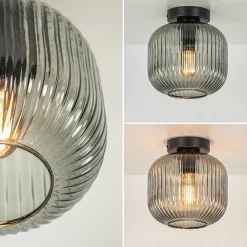 Smoke glazen plafondlamp met zwarte bevestiging