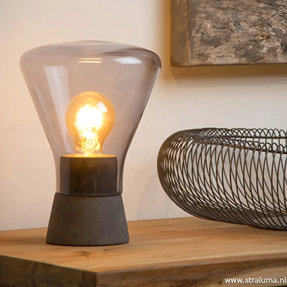 Smoke glazen tafellamp met betonnen voet
